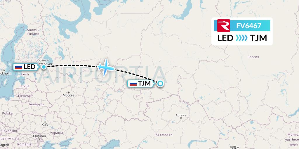 FV6467 Rossiya Flight Map: St. Petersburg to Tyumen