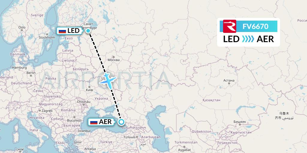 FV6670 Rossiya Flight Map: St. Petersburg to Sochi