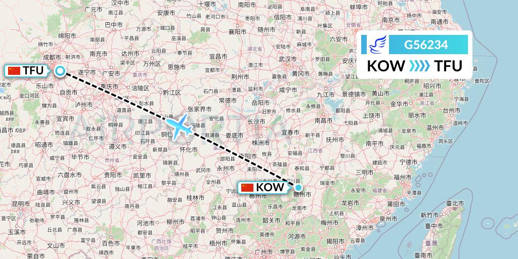 G56234 China Express Airlines Flight Map: Ganzhou to Chengdu