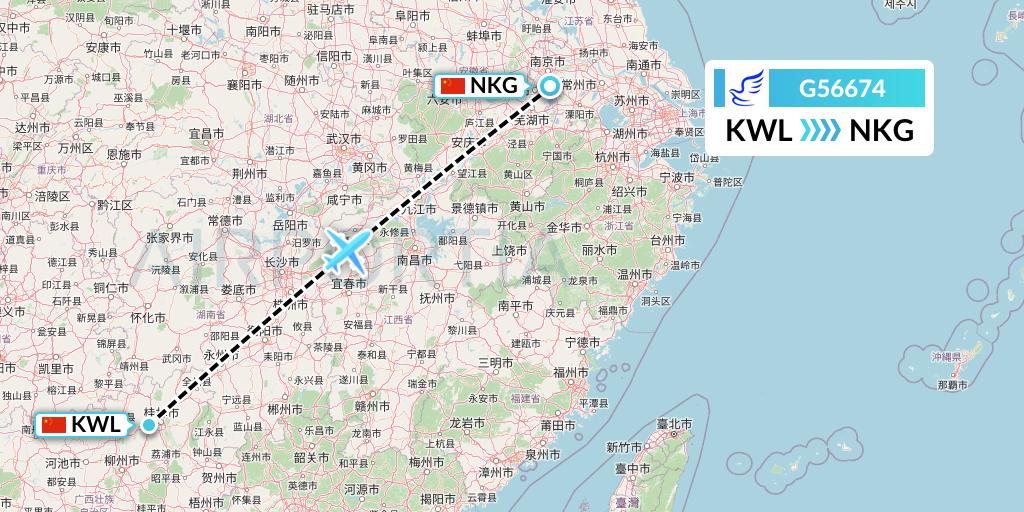G56674 China Express Airlines Flight Map: Guilin to Nanjing