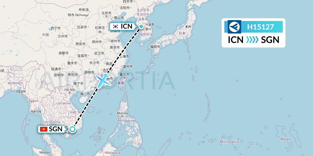 H15127 Hahn Air Systems Flight Map: Seoul to Ho Chi Minh City