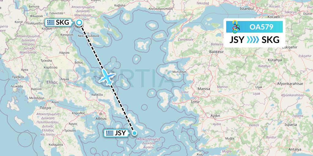 OA579 Olympic Air Flight Map: Syros Island to Thessaloniki
