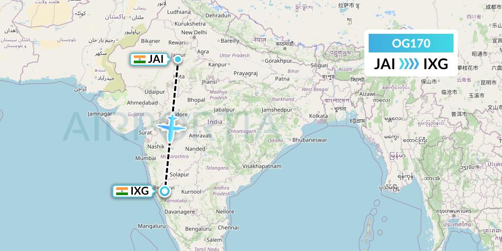 OG170 Fly Play Flight Map: Jaipur to Belgaum