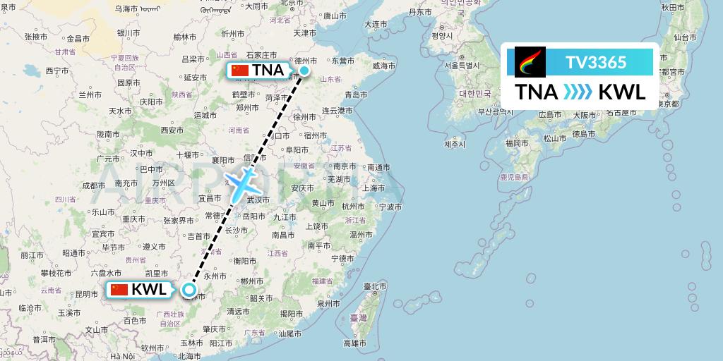 TV3365 Tibet Airlines Flight Map: Jinan to Guilin