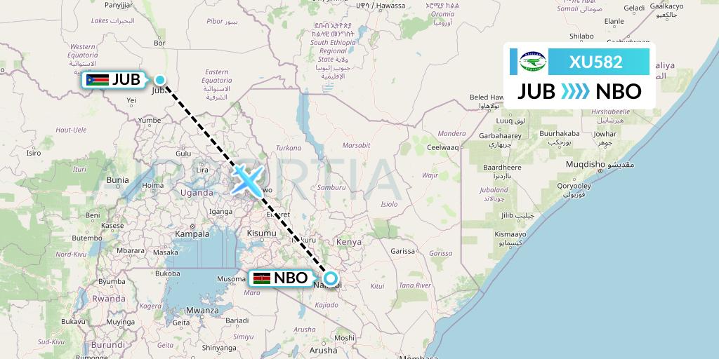 XU582 African Express Airways Flight Map: Juba to Nairobi