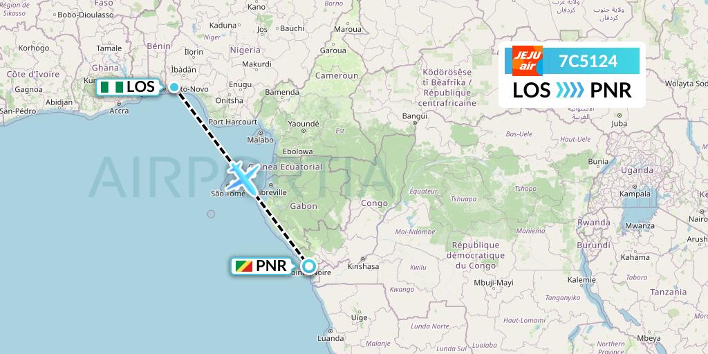 7C5124 Jeju Air Flight Map: Lagos to Pointe Noire