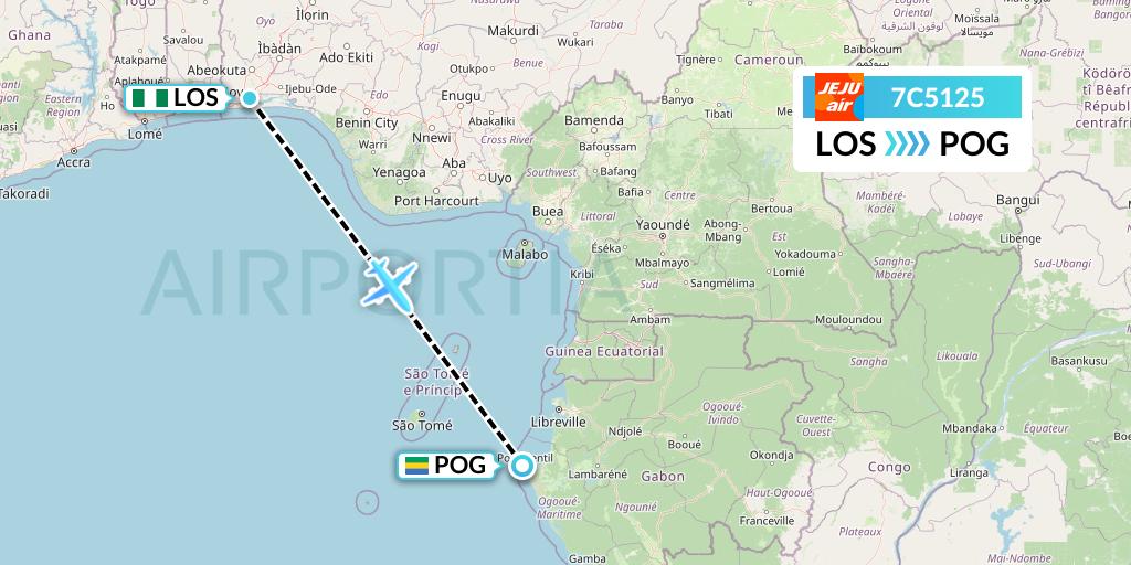 7C5125 Jeju Air Flight Map: Lagos to Port Gentil