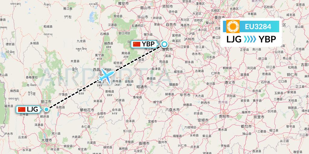 EU3284 Chengdu Airlines Flight Map: Lijiang to Yibin