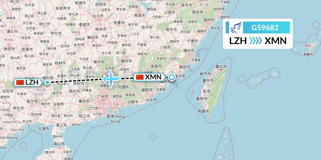 G59682 China Express Airlines Flight Map: Liuzhou to Xiamen