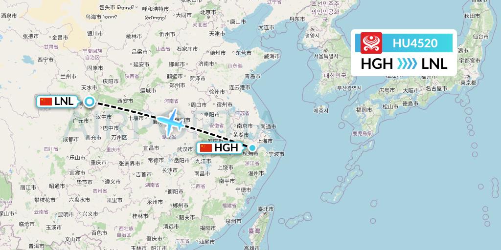 HU4520 Hainan Airlines Flight Map: Hangzhou to Tianshui