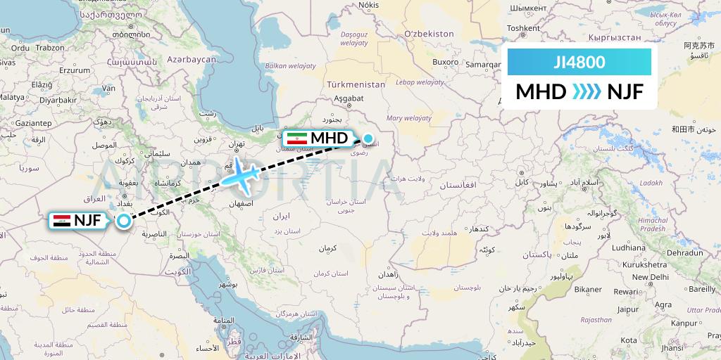 JI4800 Armenian Airlines Flight Map: Mashhad to Najaf