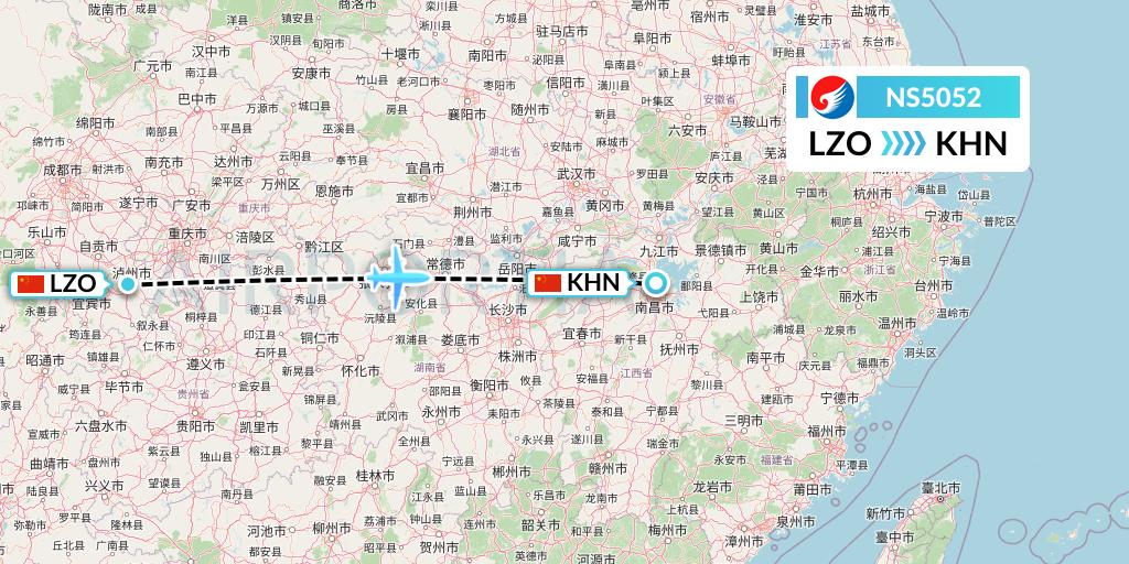 NS5052 Hebei Airlines Flight Map: Luzhou to Nanchang