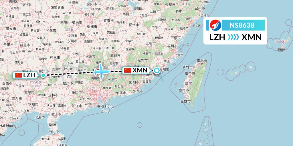 NS8638 Hebei Airlines Flight Map: Liuzhou to Xiamen