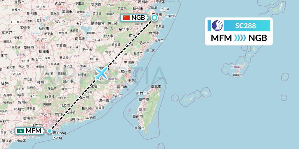 SC288 Shandong Airlines Flight Map: Macau to Ningbo