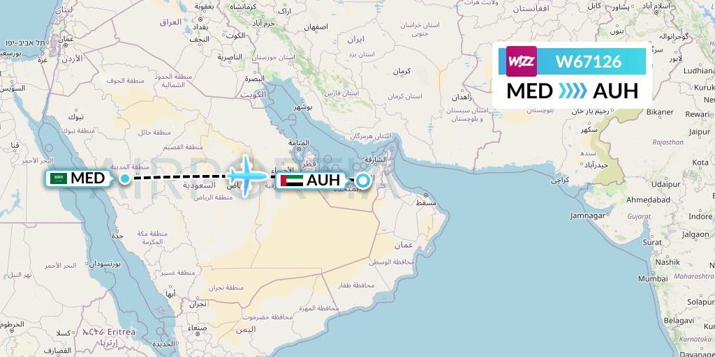 W67126 Wizz Air Flight Map: Medina to Abu Dhabi