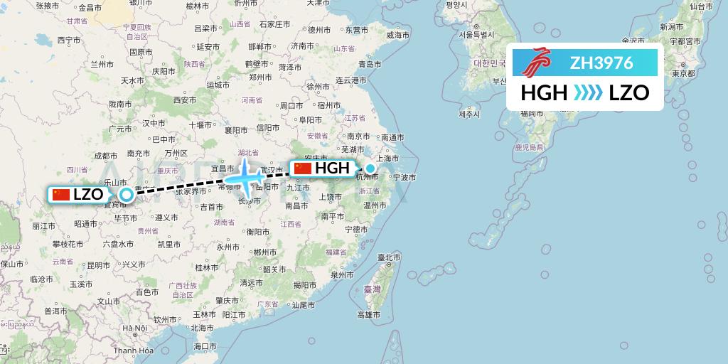 ZH3976 Shenzhen Airlines Flight Map: Hangzhou to Luzhou