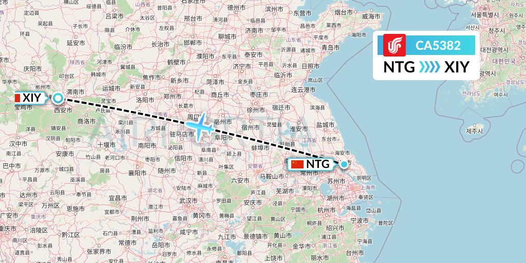 CA5382 Air China Flight Map: Nantong to Xi'an