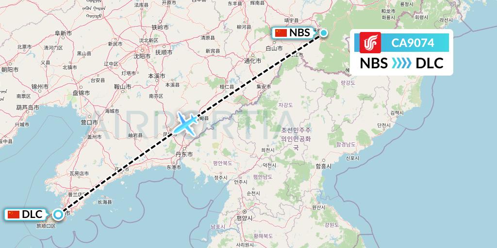 CA9074 Air China Flight Map: Baishan to Dalian