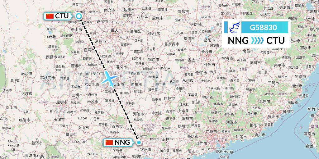 G58830 China Express Airlines Flight Map: Nanning to Chengdu