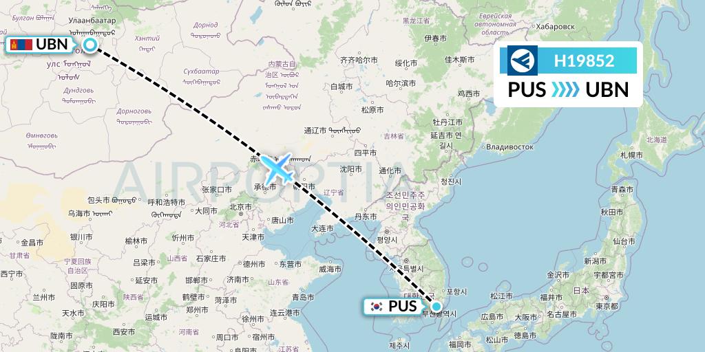 H19852 Hahn Air Systems Flight Map: Busan to Ulan Bator