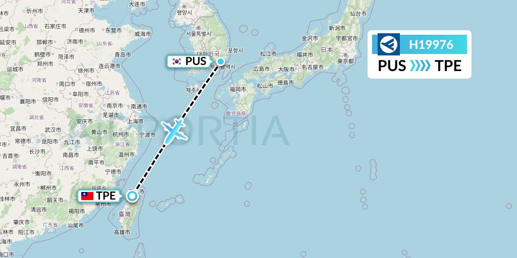 H19976 Hahn Air Systems Flight Map: Busan to Taipei