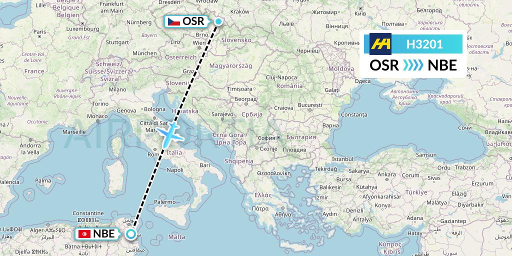 H3201 Harbour Air Flight Map: Ostrava to Enfidha