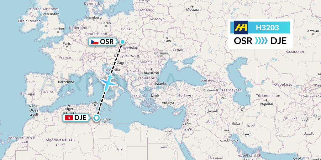 H3203 Harbour Air Flight Map: Ostrava to Djerba