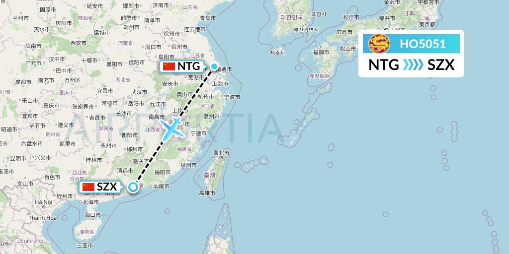 HO5051 Juneyao Airlines Flight Map: Nantong to Shenzhen