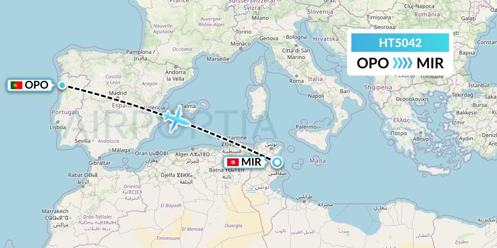 HT5042 Ningxia Cargo Airlines CO.,LTD Flight Map: Porto to Monastir