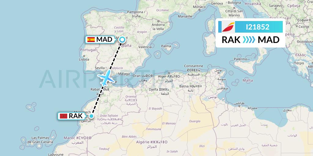 I21852 Iberia Express Flight Map: Marrakesh to Madrid