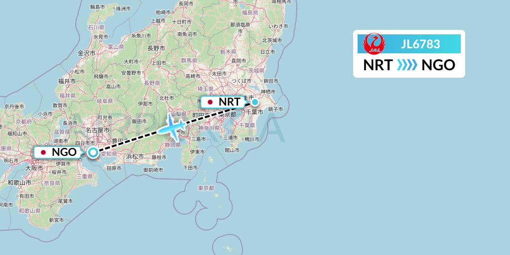 JL6783 Japan Airlines Flight Map: Tokyo to Nagoya