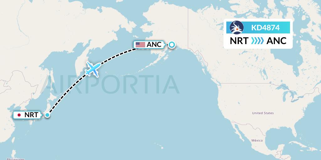 KD4874 KalStar Aviation Flight Map: Tokyo to Anchorage
