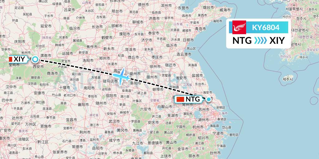 KY6804 Kunming Airlines Flight Map: Nantong to Xi'an