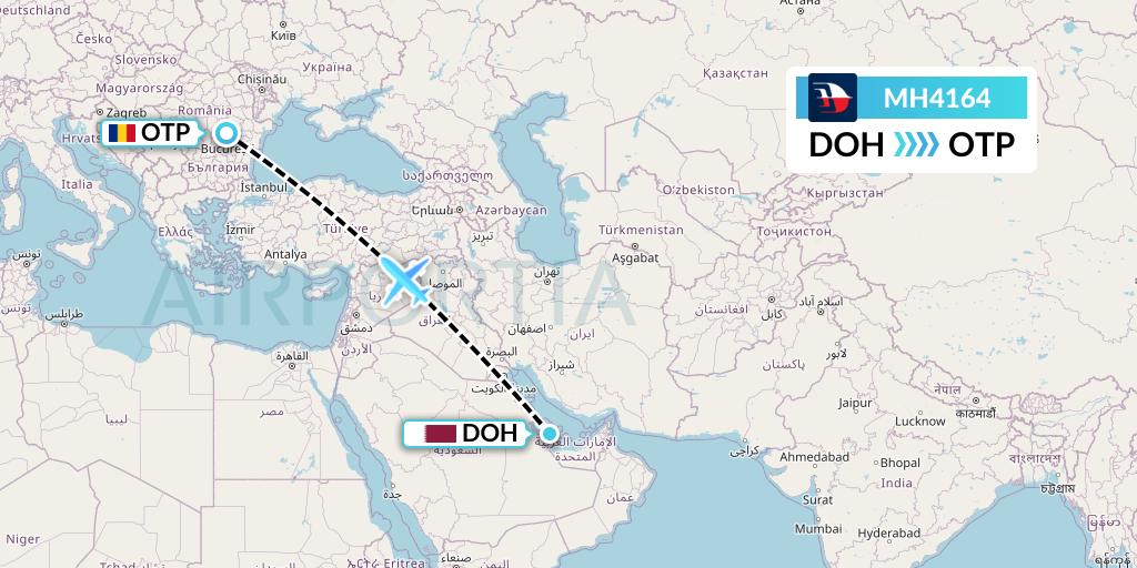 MH4164 Malaysia Airlines Flight Map: Doha to Bucharest