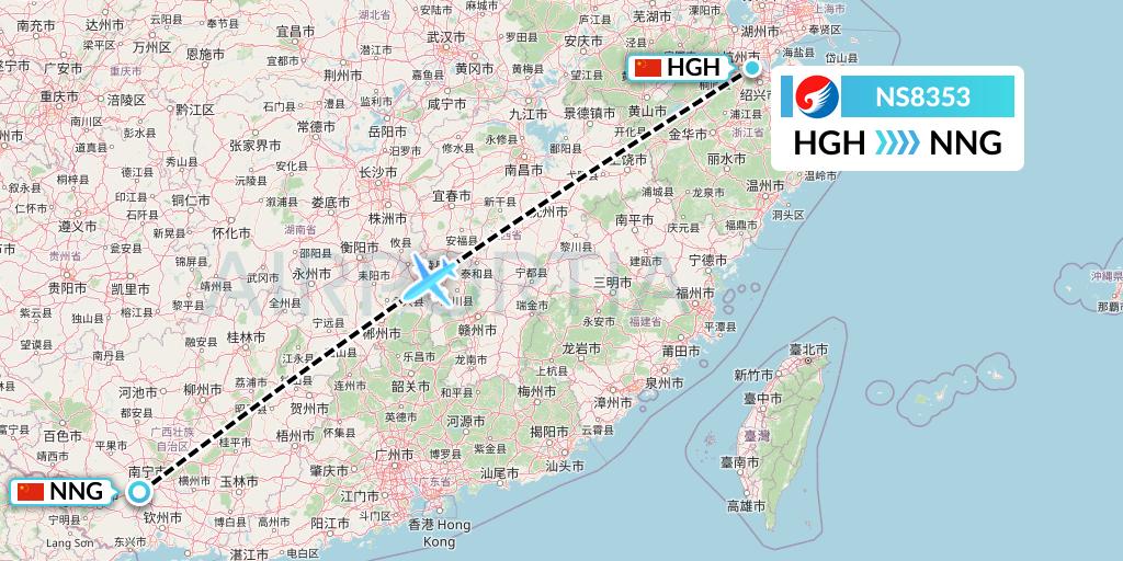 NS8353 Hebei Airlines Flight Map: Hangzhou to Nanning