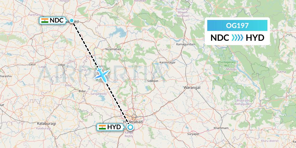 OG197 Fly Play Flight Map: Nanded to Hyderabad