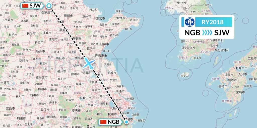 RY2018 Jiangxi Air Flight Map: Ningbo to Shijiazhuang