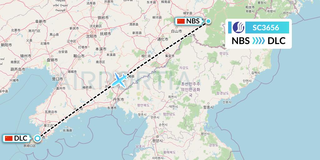 SC3656 Shandong Airlines Flight Map: Baishan to Dalian