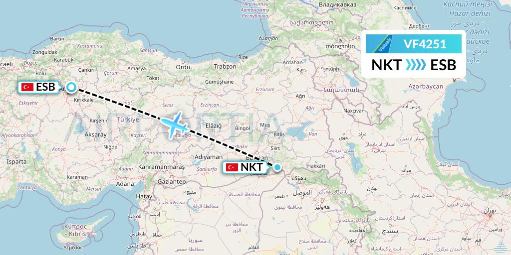 VF4251 ValuAir Flight Map: Sirnak to Ankara