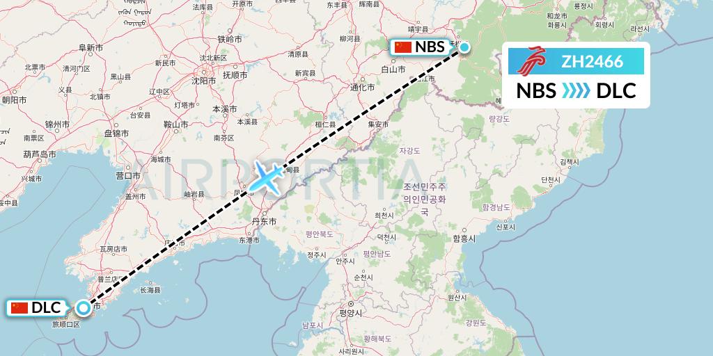 ZH2466 Shenzhen Airlines Flight Map: Baishan to Dalian