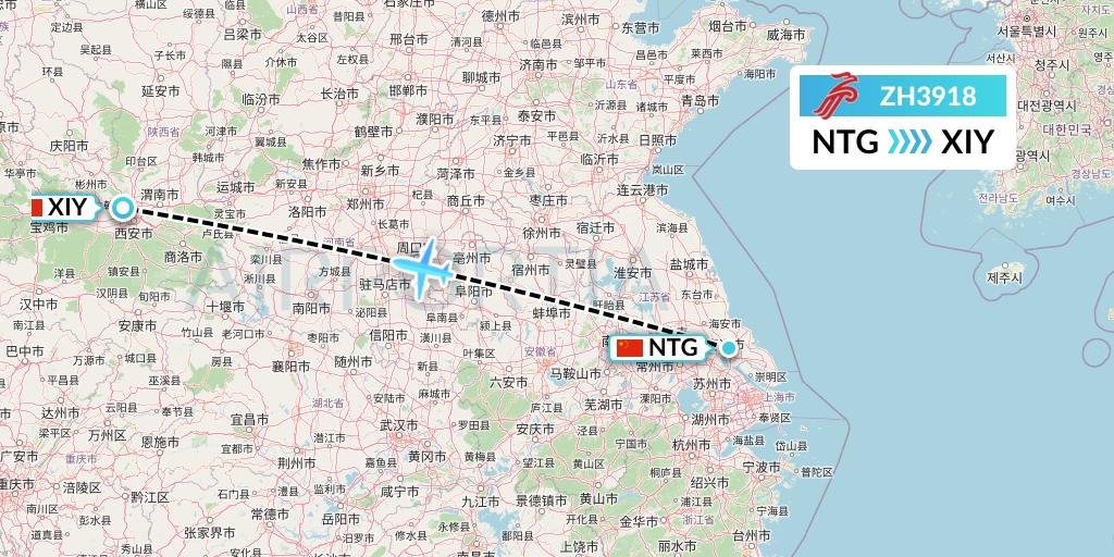 ZH3918 Shenzhen Airlines Flight Map: Nantong to Xi'an