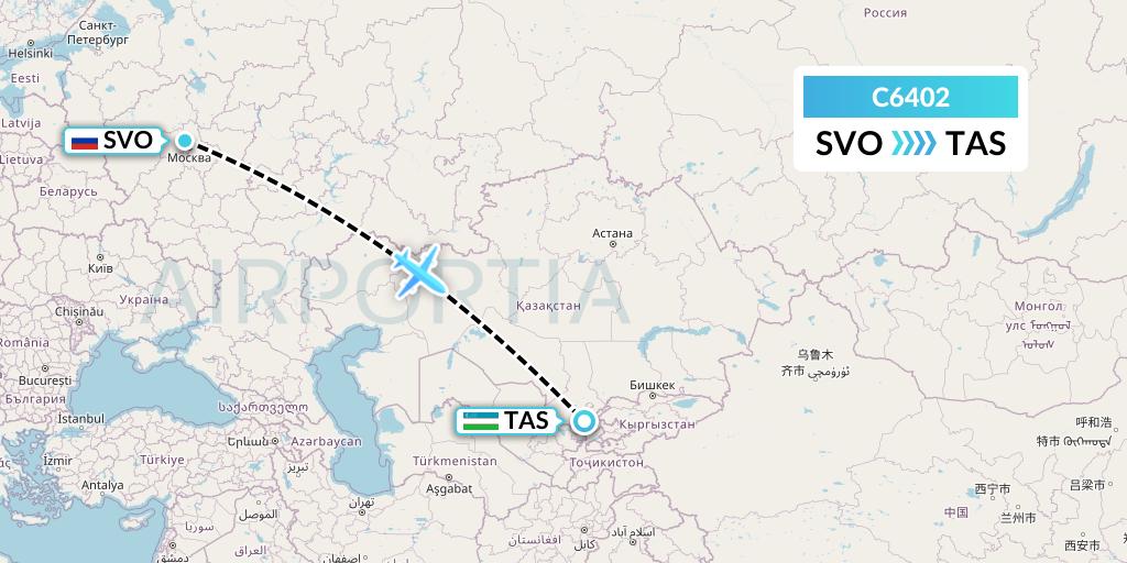 C6402 Capitol Air Express Flight Map: Moscow to Tashkent