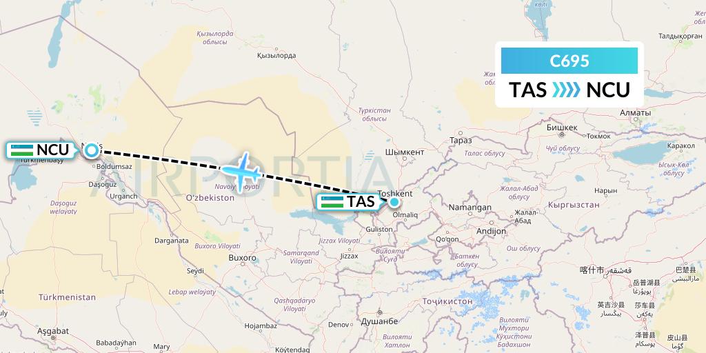 C695 Capitol Air Express Flight Map: Tashkent to Nukus