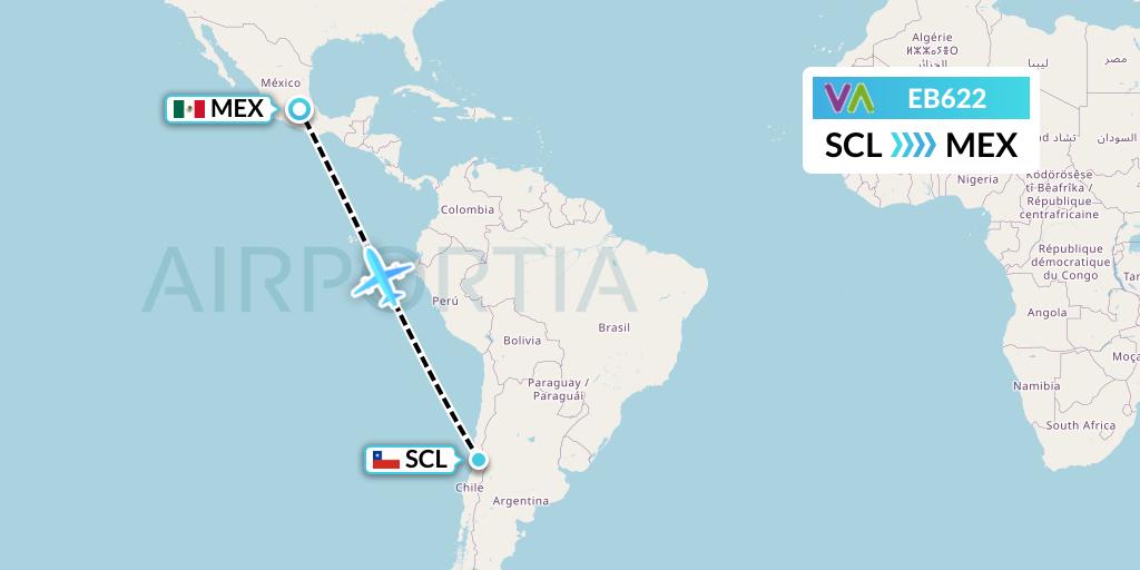 EB622 Wamos Air Flight Map: Santiago to Mexico City