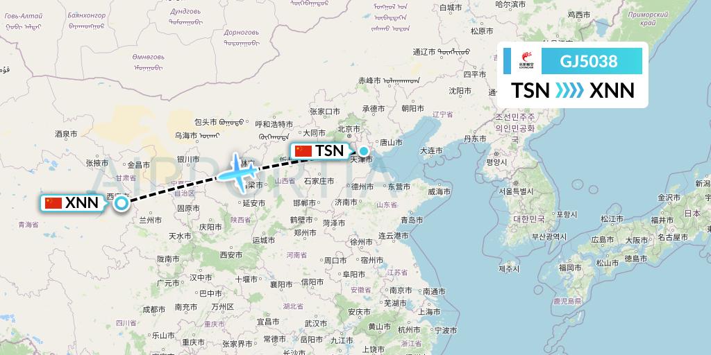 GJ5038 Loong Airlines Flight Map: Tianjin to Xining