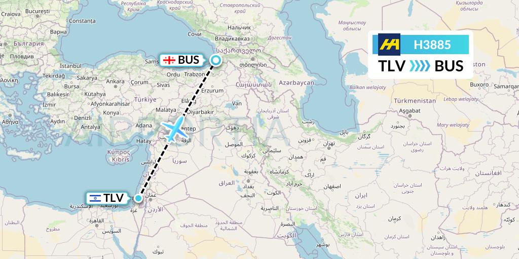 H3885 Harbour Air Flight Map: Tel Aviv to Batumi