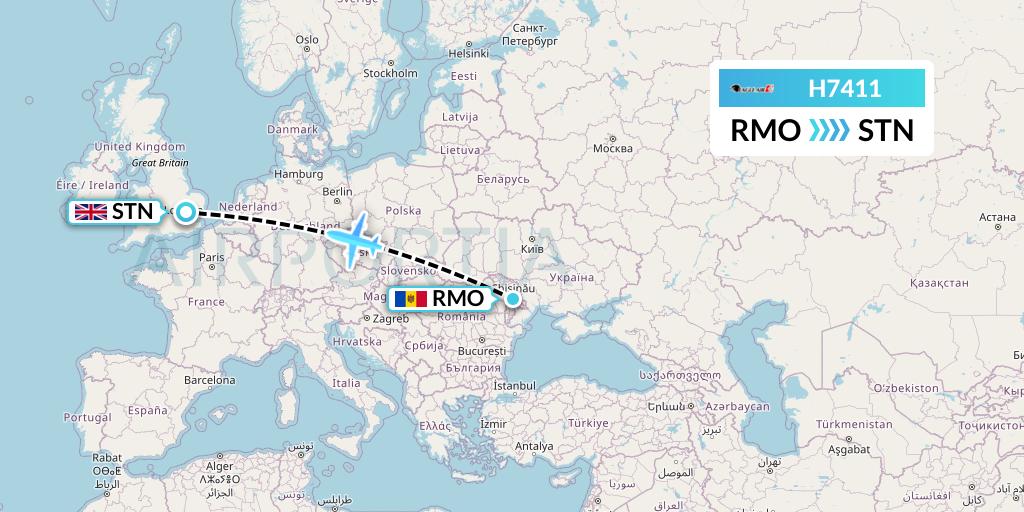 H7411 Eagle Air Flight Map: Chisinau to London