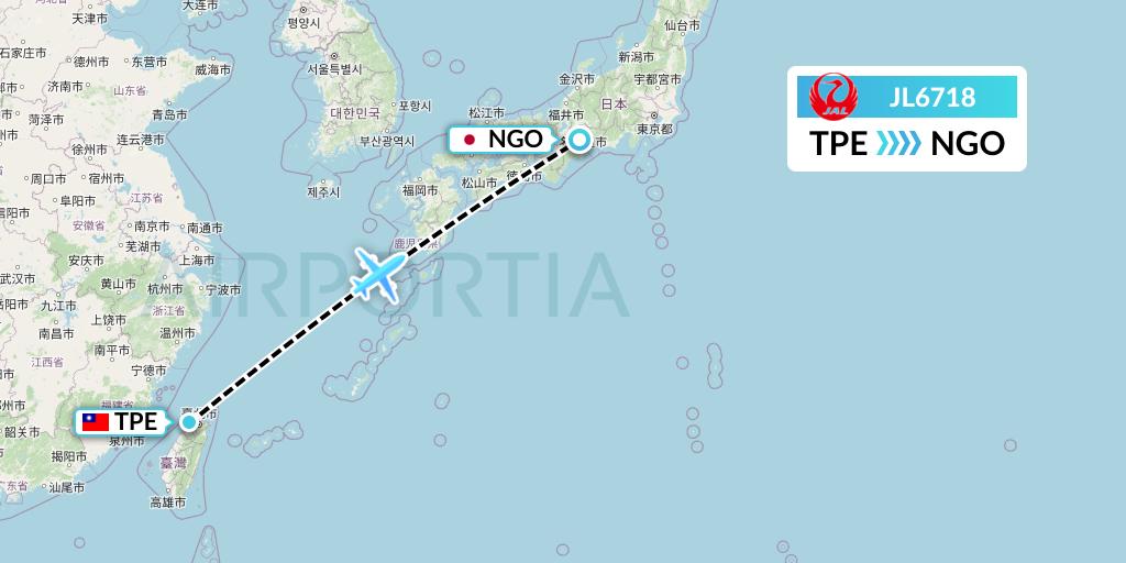 JL6718 Japan Airlines Flight Map: Taipei to Nagoya