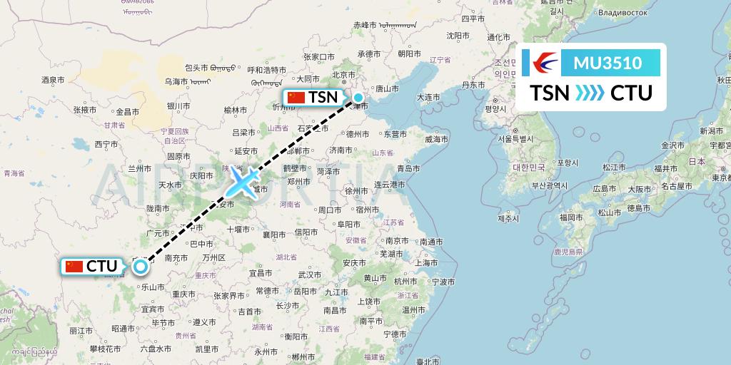 MU3510 China Eastern Airlines Flight Map: Tianjin to Chengdu