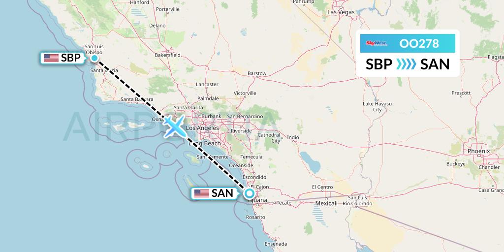 OO278 SkyWest Airlines Flight Map: San Luis Obispo to San Diego